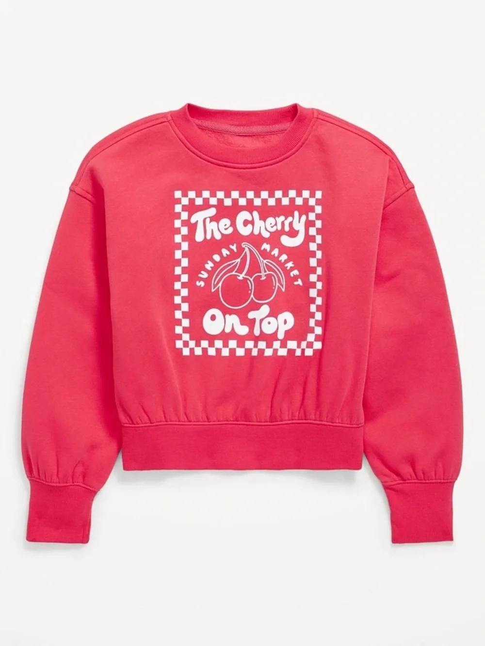 Old Navy Red White Crew Neck Sweatshirt with The Cherry on Top Graphic 5T XS